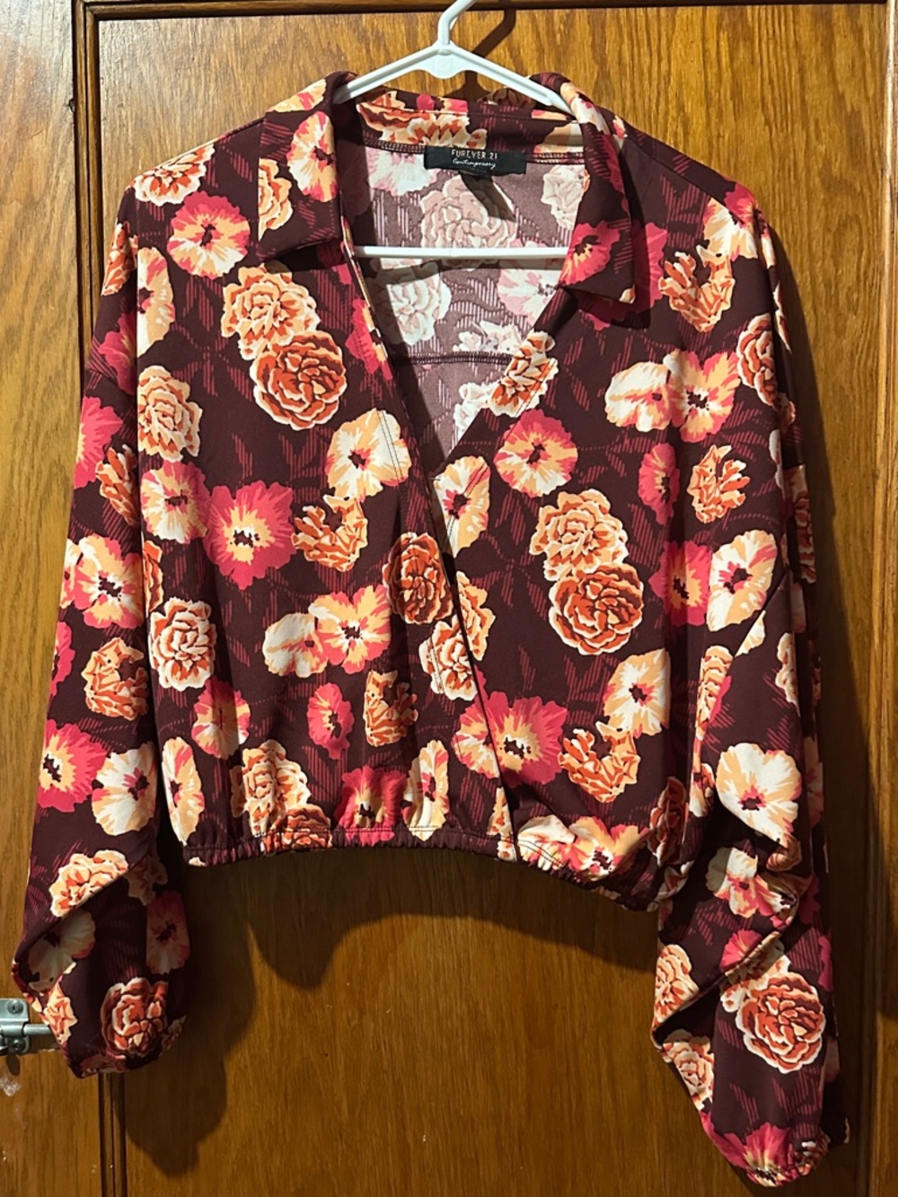 Forever 21 Maroon Floral Wrap Crop Top